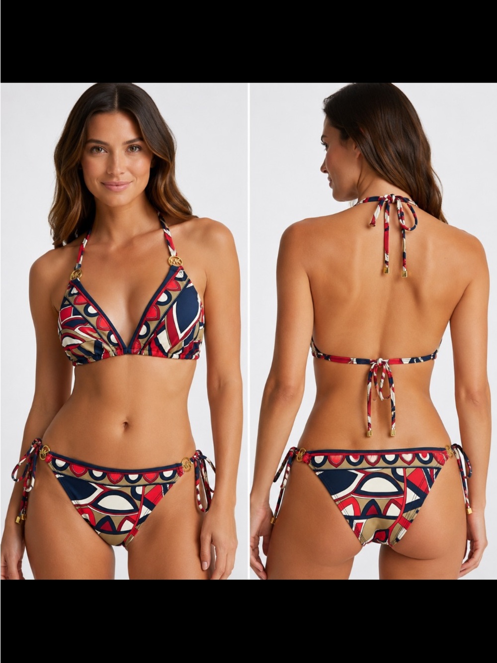 MICHAEL KORS Geometric Tie-Side Bikini -Sz M EXCELLENT